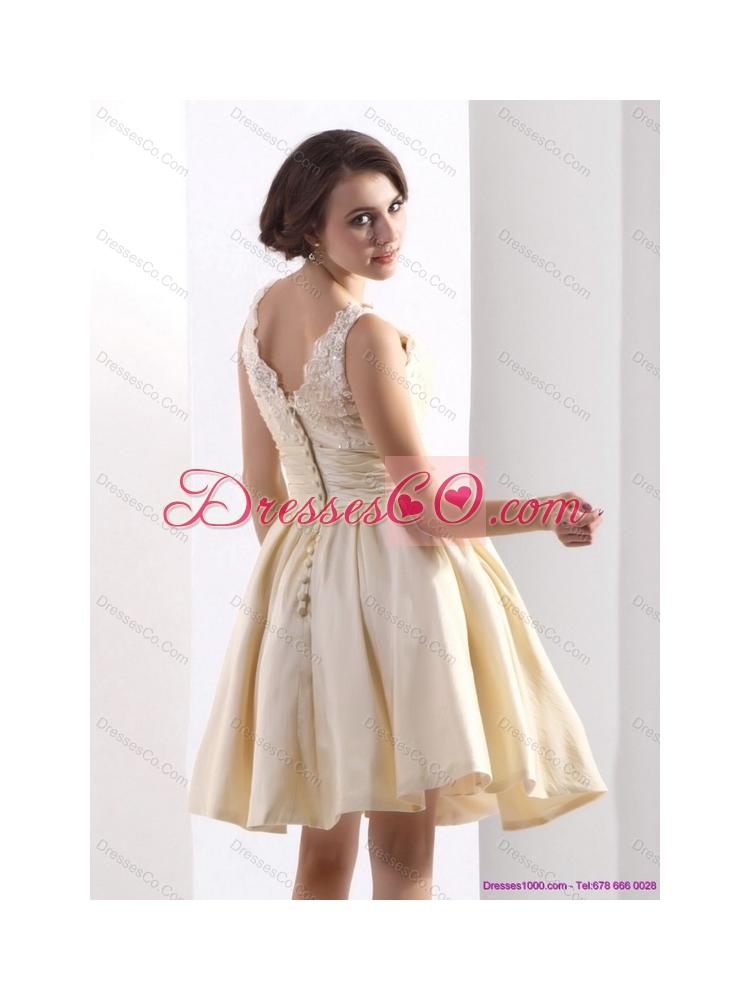 Elegant High Neck Prom Dress with Ruching and Bownot