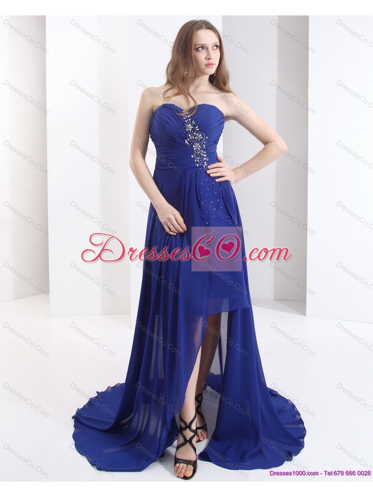 High Low Prom Dress with Beading and Brush Train