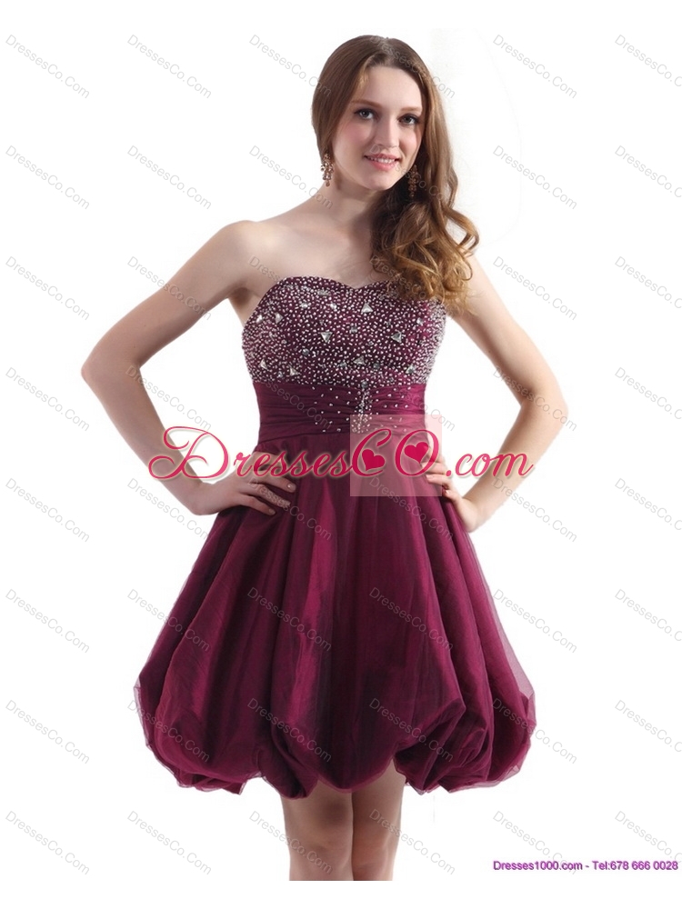 Perfect Wine Red Strapless Short Prom Dress with Beading
