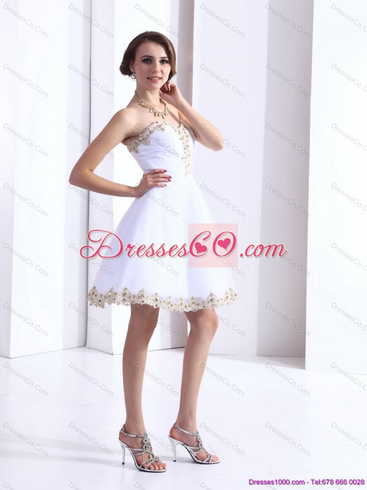 White Beaing Prom Gown with Appliques