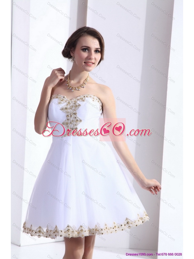 White Beaing Prom Gown with Appliques