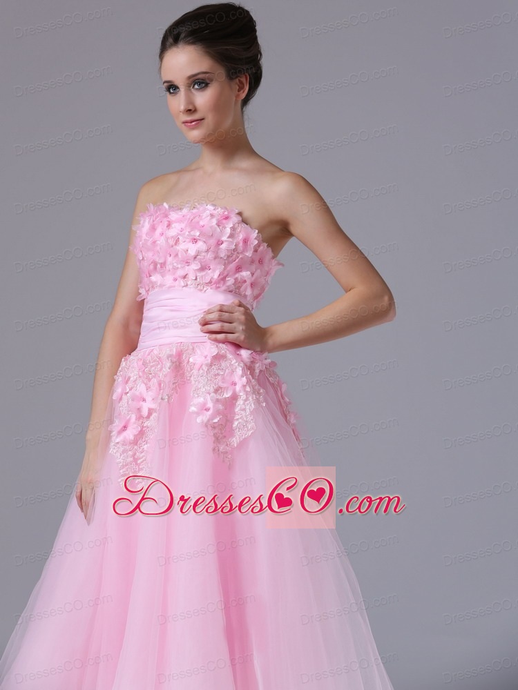 Hand-Made Flower Maxi Pink Tulle Sweet Homecoming Dressses Dress