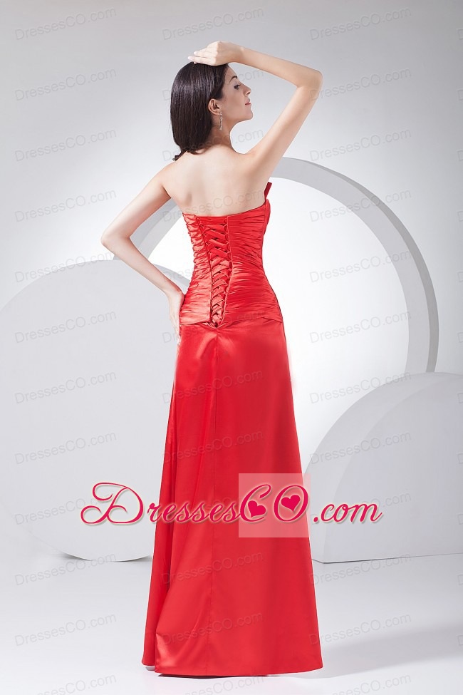 Beading Decorate Bodice Long Prom Dress Strapless Red Taffeta