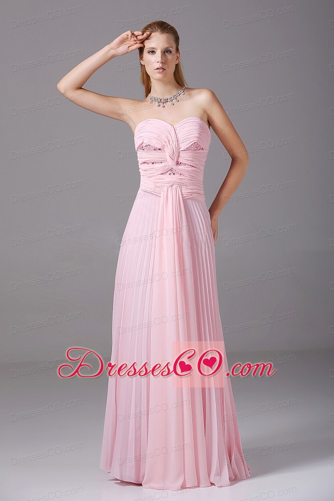 Beading And Ruching Decorate Bodice Pink Chiffon Long Prom Dress