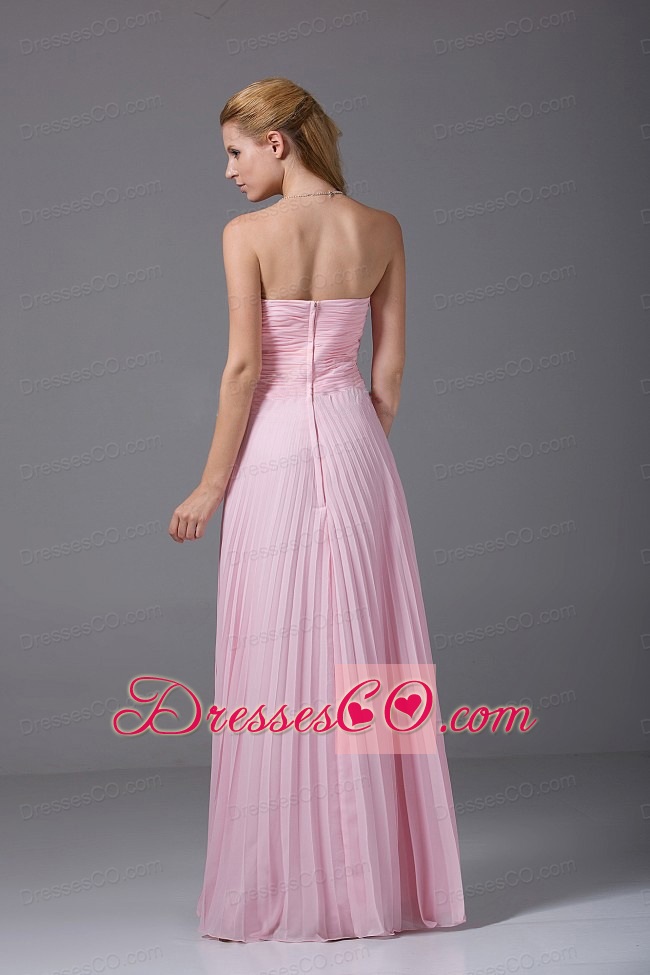 Beading And Ruching Decorate Bodice Pink Chiffon Long Prom Dress