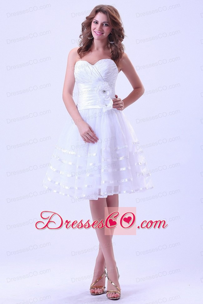 Short Homecoming Dress With Ruched And Hand Made Flower Knee-length