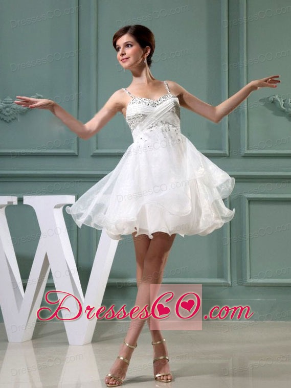 Beaded Decorate Organza Shoulder Mini-length Straps A-line Prom Dress