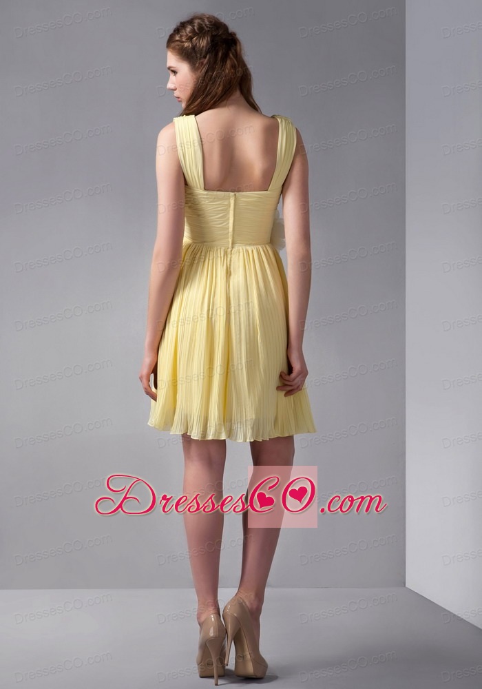 Yellow Empire Straps Mini-length Organza Hand Made Flower Prom Dress