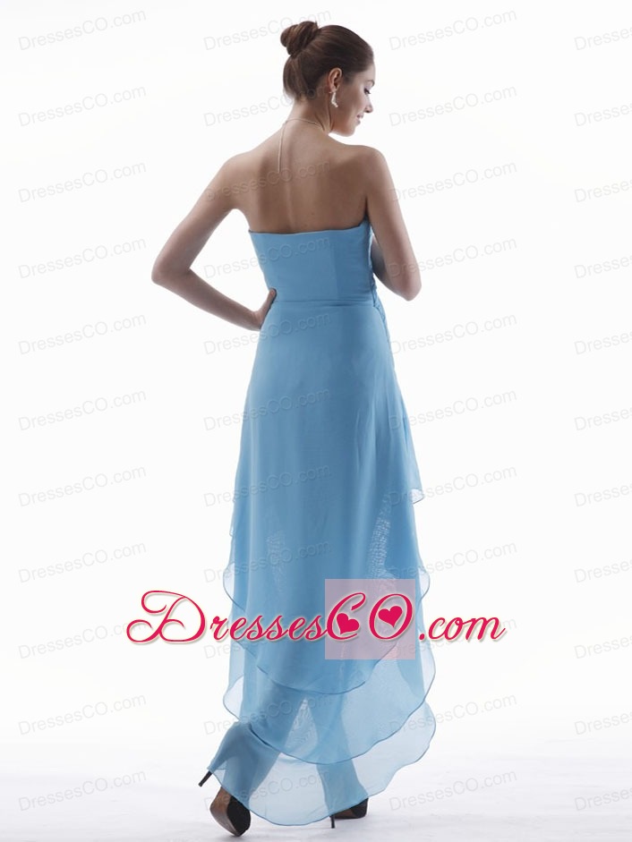 Light Blue High-low Prom Dress With V-neck Chiffon For Custom Made
