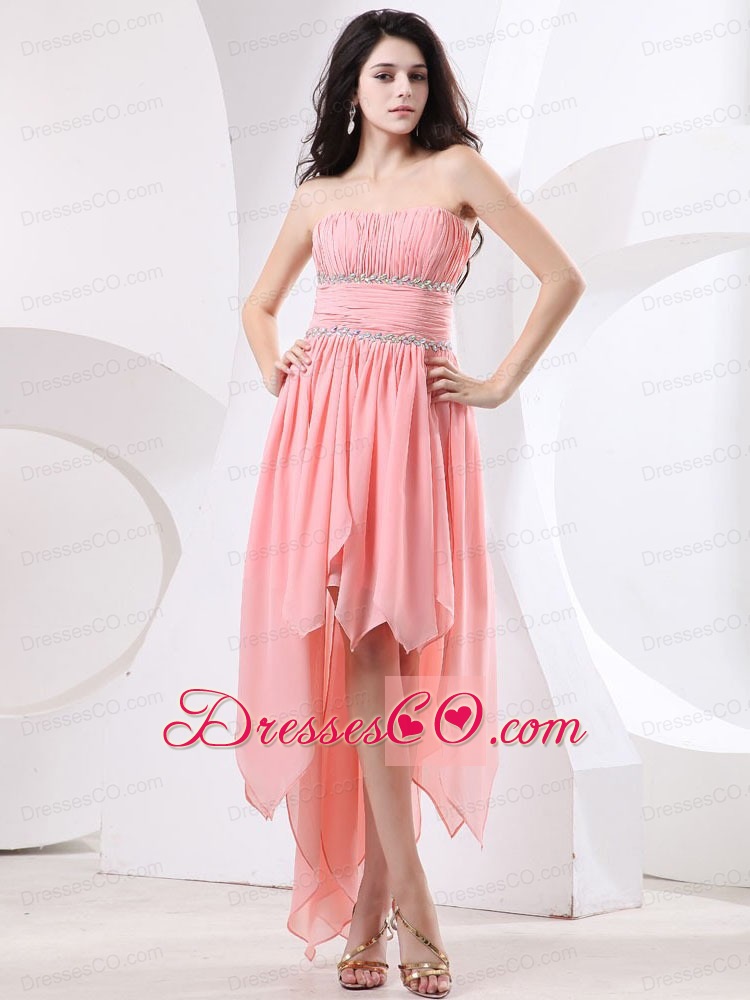 Watermelon High-low Prom Dress With Beaded Chiffon For Custom Made