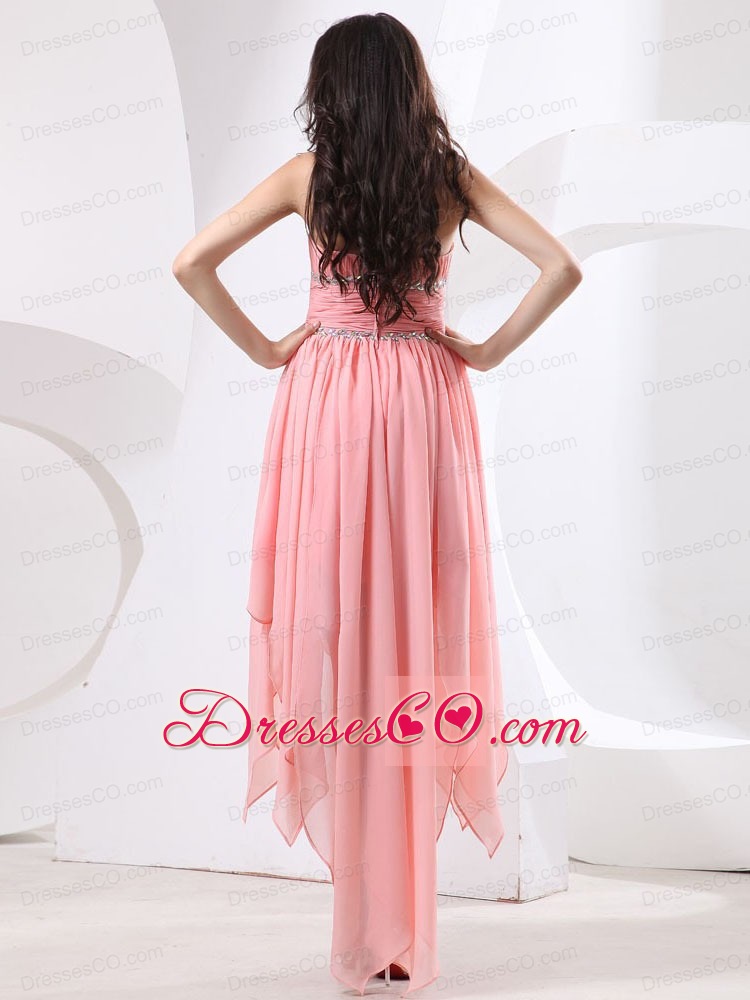 Watermelon High-low Prom Dress With Beaded Chiffon For Custom Made