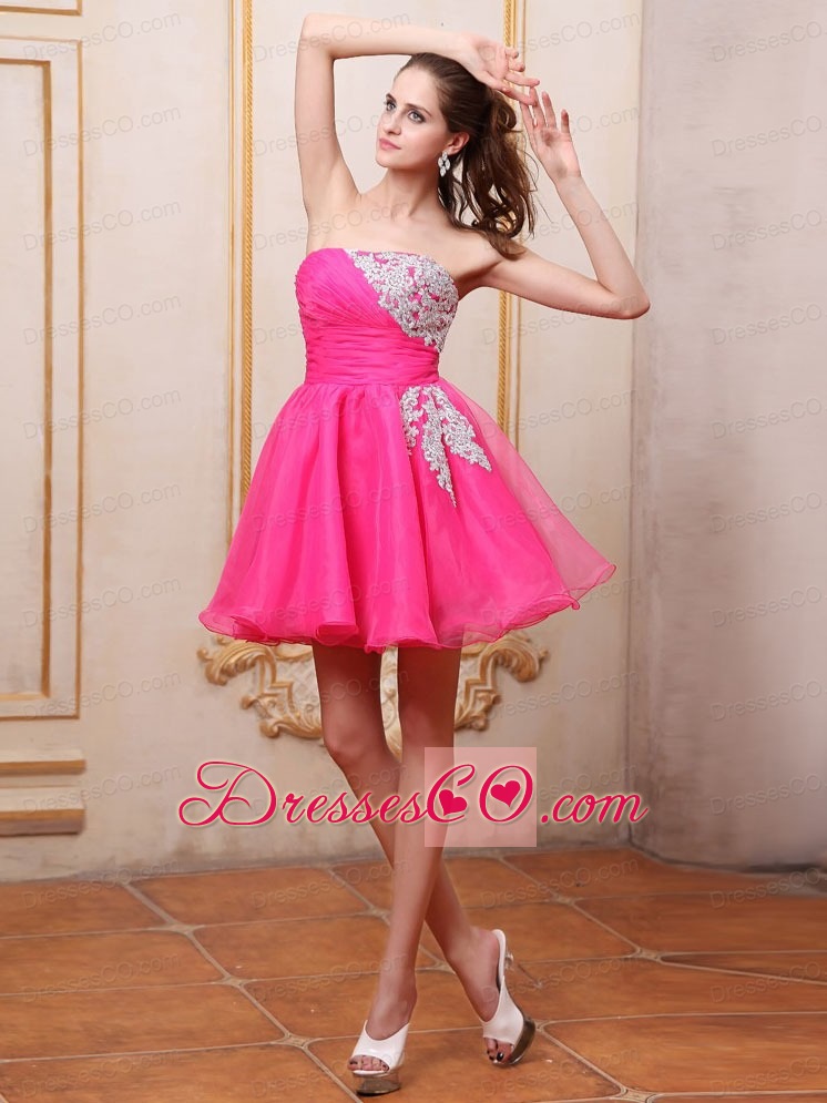 Hot Pink Prom / Cocktail Dress With Appliques Mini-length For Club