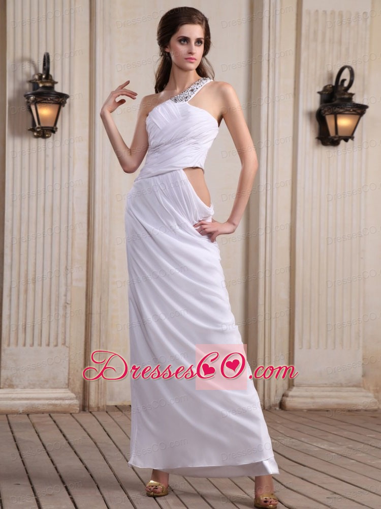 One Shoulder Prom Dress With Beaded Ankle-length Chiffon For Party