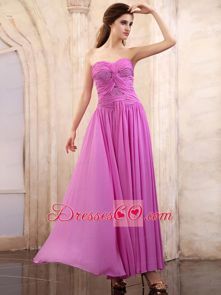 Lavender Prom Dress Ruching Ankle-length Chiffon