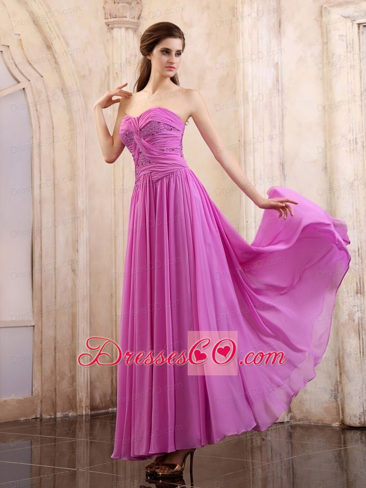 Lavender Prom Dress Ruching Ankle-length Chiffon