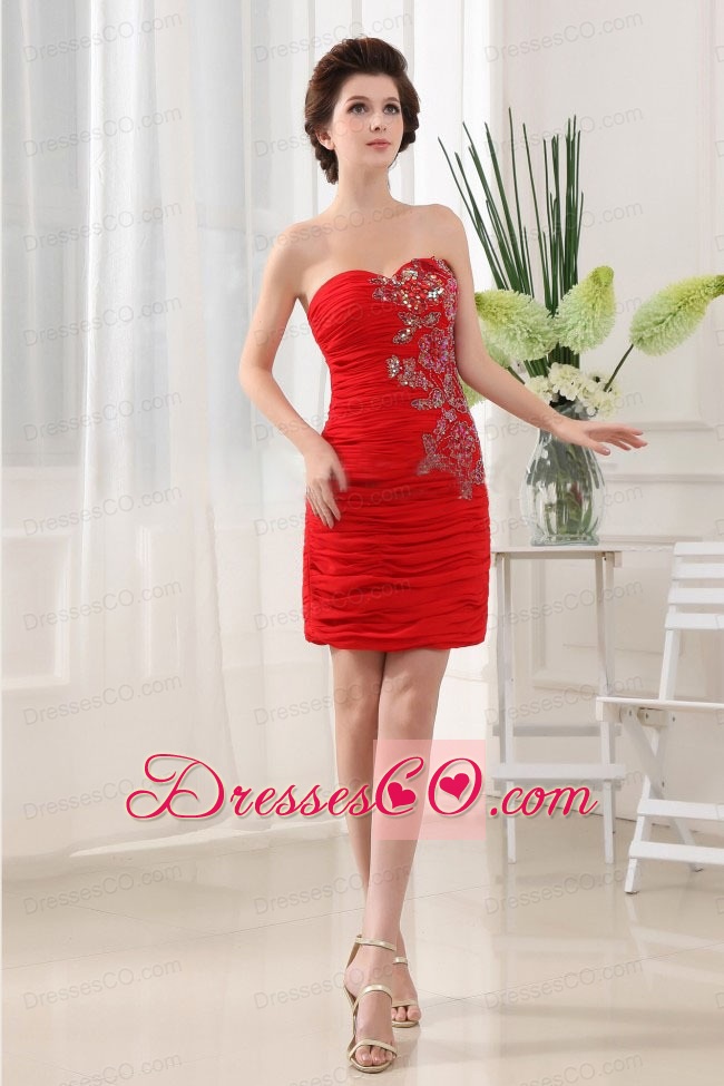 Appliques Chiffon Column Mini-length Red Prom Dress