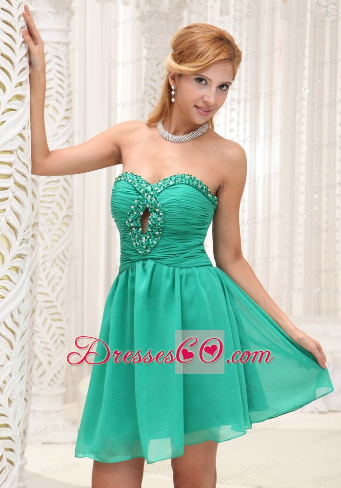 Ruched Bodice and Beaded Decorate Bust Simple Green Chiffon Gown For Prom Dress