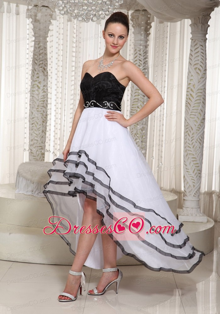Black and White Organza High-low Homecoming Dess Belt Deading Decorate