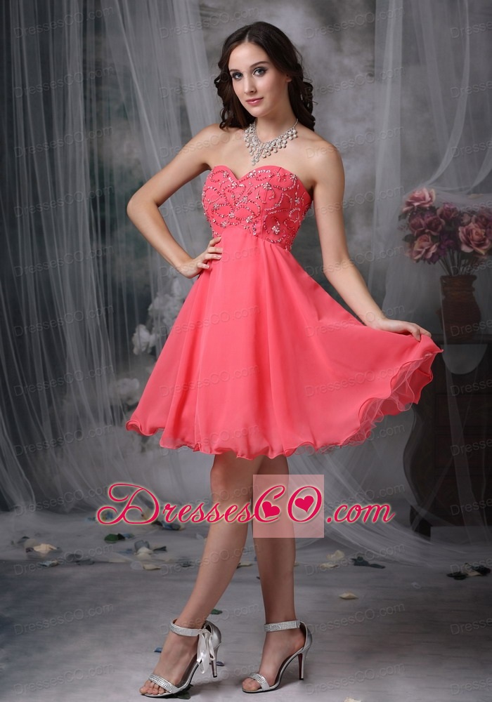 The Super Hot Cocktail Dress Coral Red A-line / Princess Chiffon Beading Mini-length