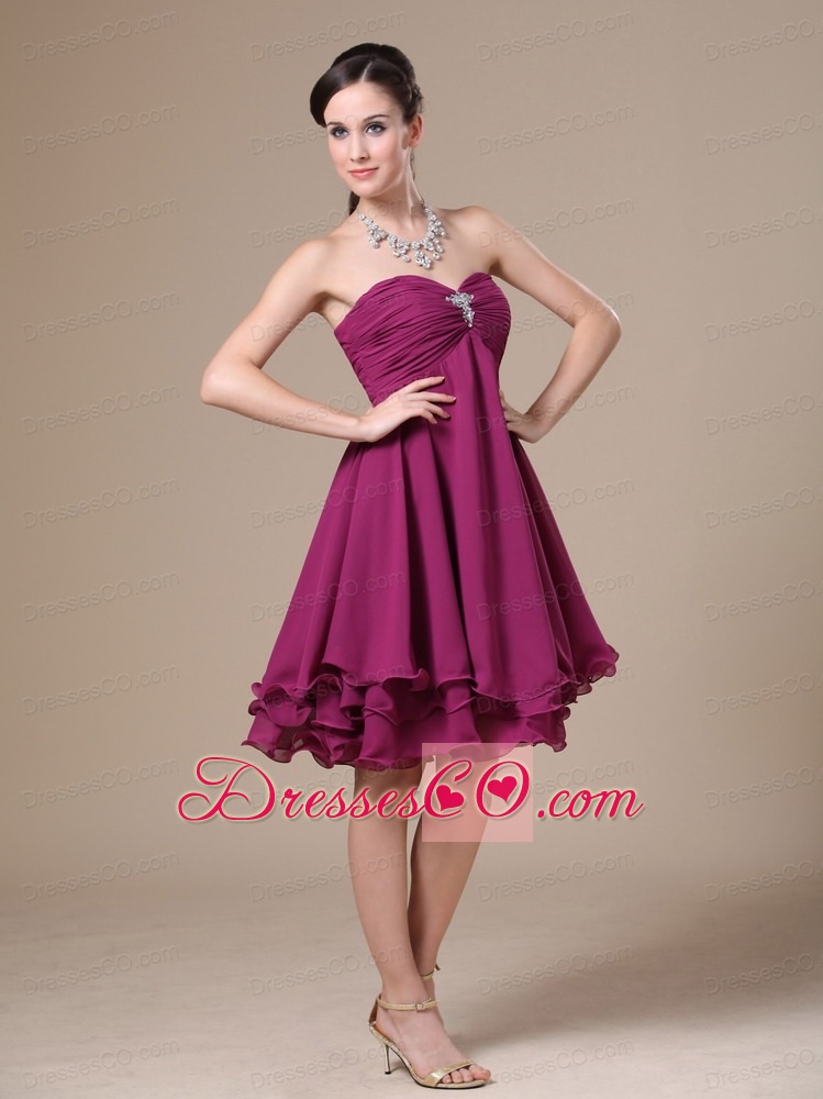 Fuchsia Homecoming Dress With Neckline Knee-length Beaded Decorate