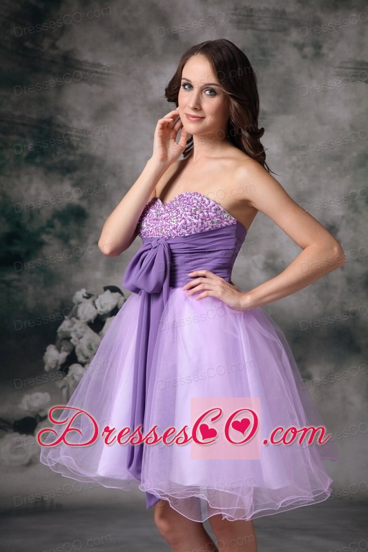 Custom Made Lilac A-line Mini-length Organza Beading Prom / Homecoming Dress