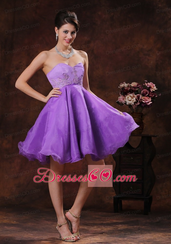 Lavender Short Prom Dress With Appliques Decorate Organza