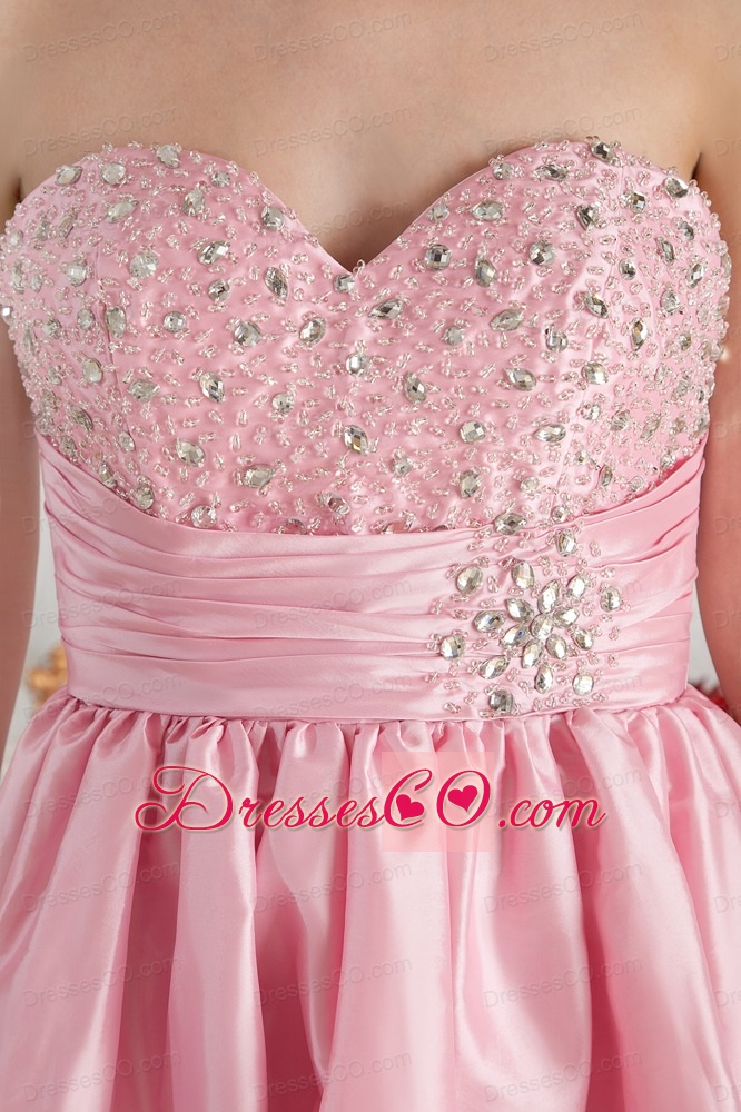 Baby Pink A-line Short Prom Dress Taffeta Beading Knee-length