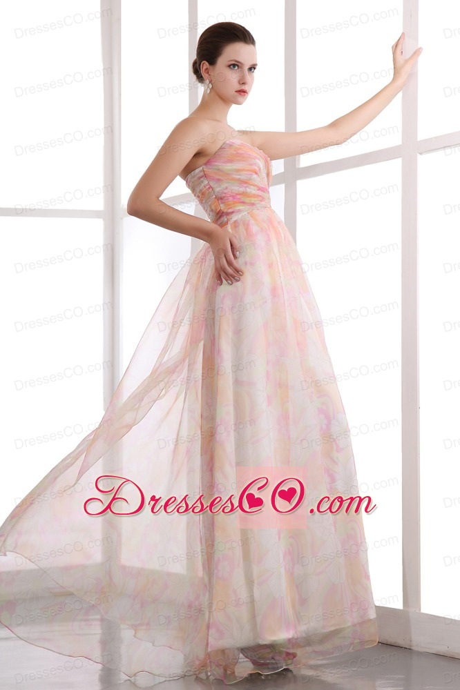 Colorful Prom Dress Ruching Printing Long