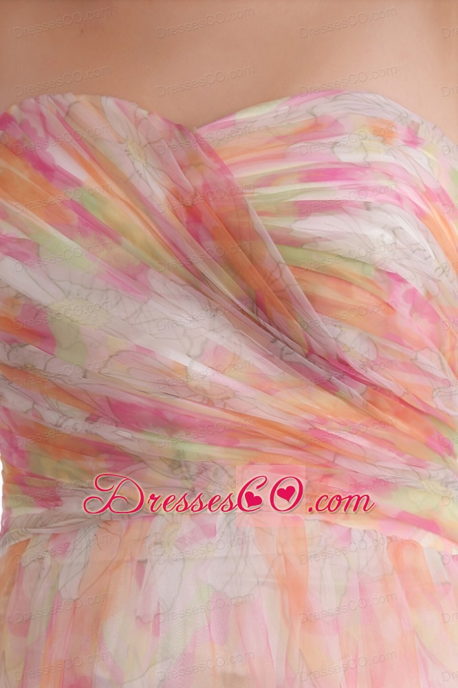 Colorful Prom Dress Ruching Printing Long