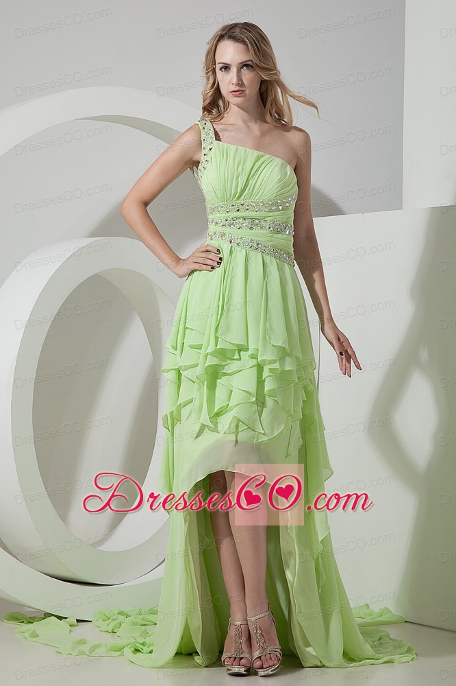 Beautiful Light Green One Shoulder Prom Dress High-low