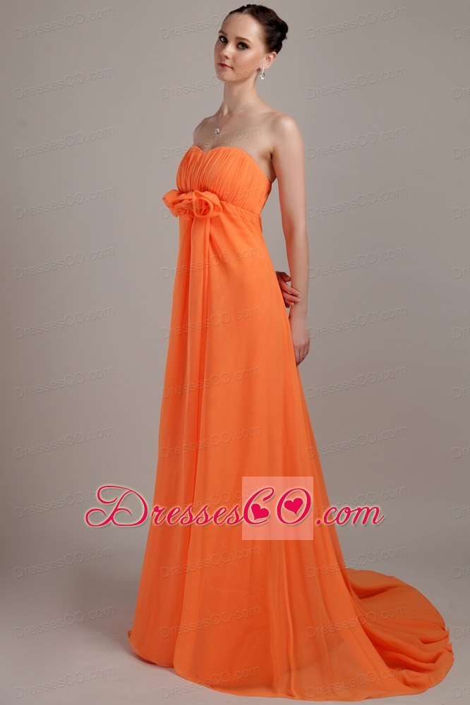 Orange Empire Brush Train Chiffon Hand Made Flowers Plus Size Prom Dress