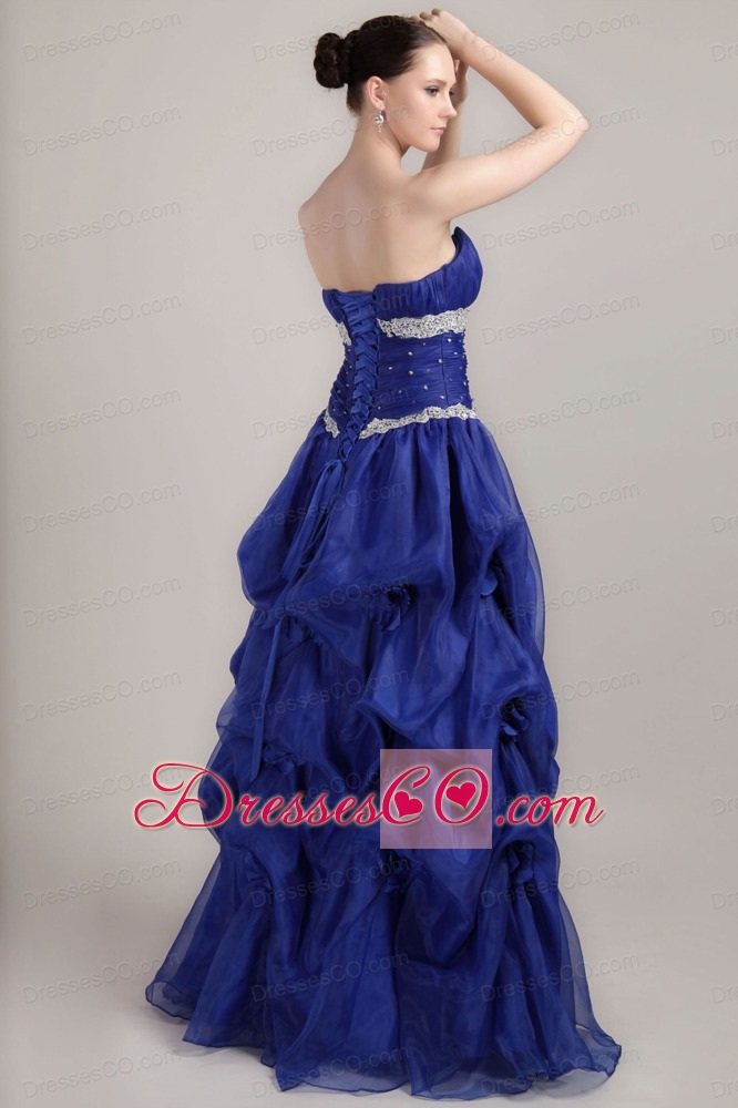 Royal Blue A-line Long Taffeta And Organza Beading Prom Dress