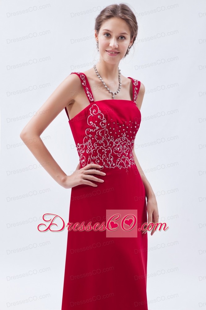 Coral Red Empire Straps Prom Dress Beading Long Chiffon