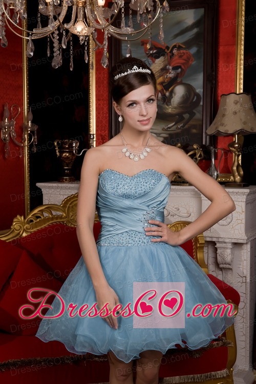 Light Blue A-line / Princess Mini-length Organza Beading Prom / Homecoming Dress