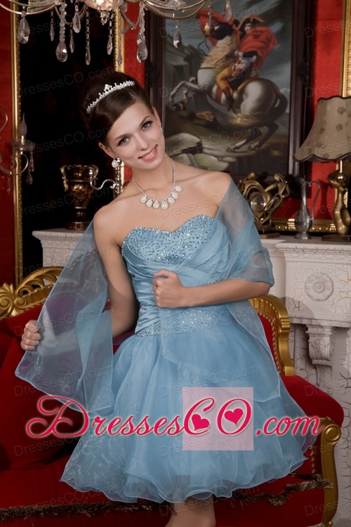 Light Blue A-line / Princess Mini-length Organza Beading Prom / Homecoming Dress
