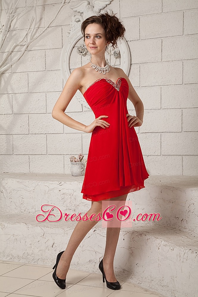 Custom Made Red Empire Prom / Homecoming Dress Mini-length Chiffon Beading