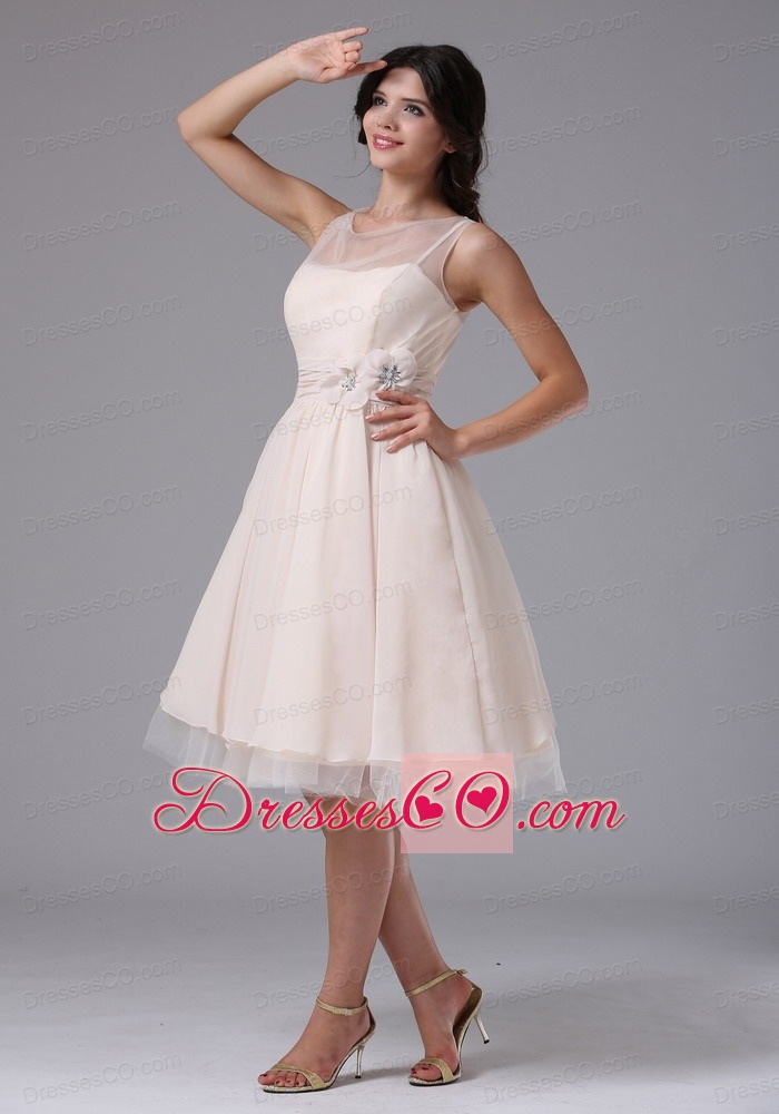 Bateau And Hand Made Flowers For Short Prom Dress With Tulle Knee-length