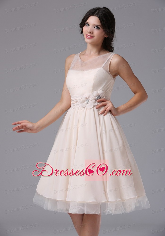 Bateau And Hand Made Flowers For Short Prom Dress With Tulle Knee-length