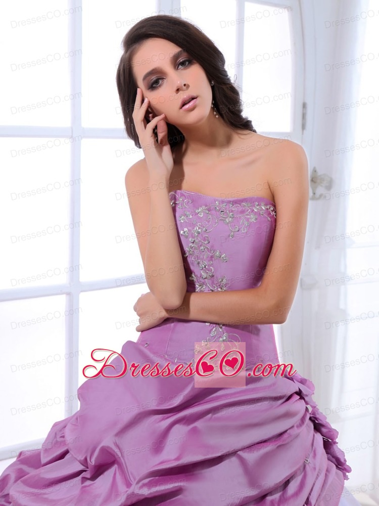 Lavender And White Quinceanera Dress Appliques And Pick-ups With Long