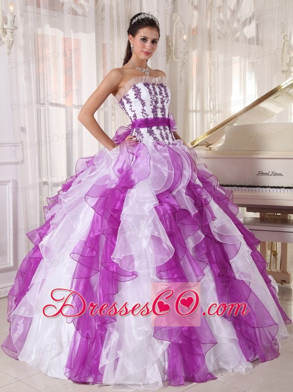 Colorful Ball Gown Strapless Long Organza Beading Quinceanera Dress