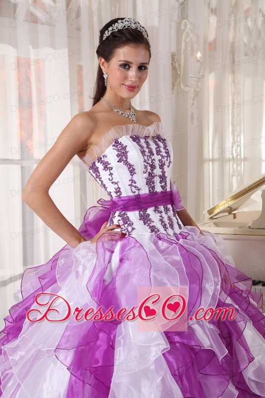 Colorful Ball Gown Strapless Long Organza Beading Quinceanera Dress