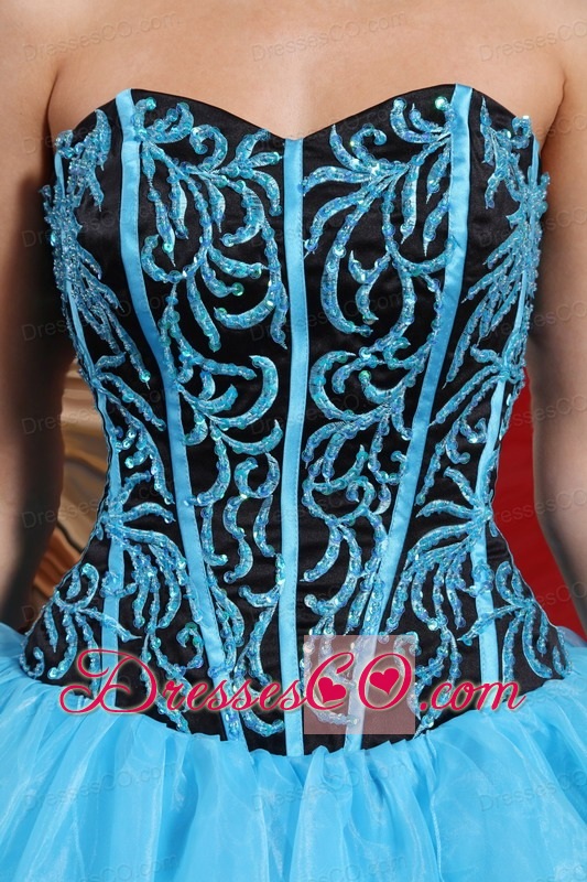 Aqua Blue Ball Gown Long Organza Embroidery With Beading Quinceanera Dress
