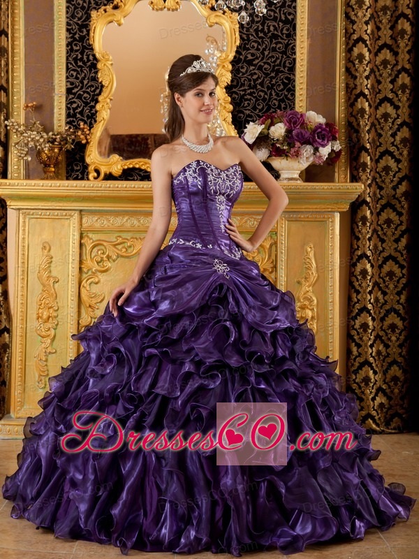 Purple Ball Gown Long Ruffles Organza Quinceanera Dress