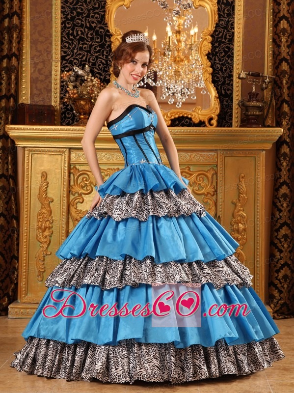 Popular Ball Gown Long Taffeta Ruffles Blue Quinceanera Dress