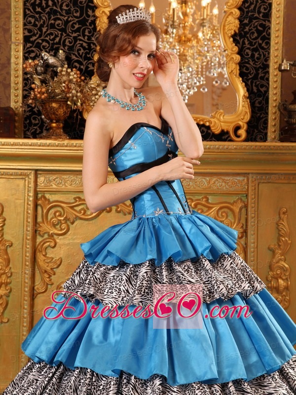 Popular Ball Gown Long Taffeta Ruffles Blue Quinceanera Dress