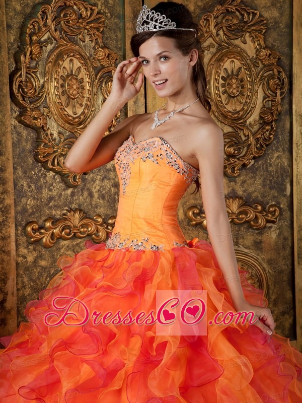 Orange A-line / Princess Long Ruffles Organza Quinceanera Dress