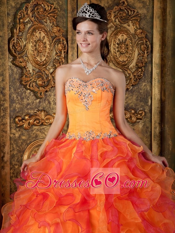 Orange A-line / Princess Long Ruffles Organza Quinceanera Dress