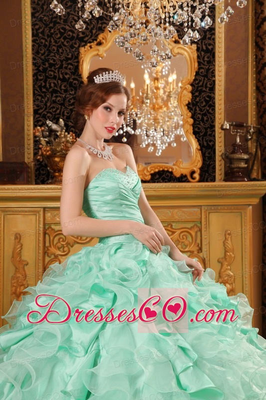 Luxurious Ball Gown Long Ruffles Organza And Taffeta Apple Green Quinceanera Dress