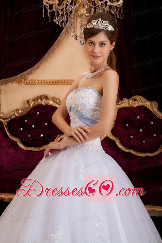 White A-line / Princess Long Appliques Tulle Quinceanera Dress