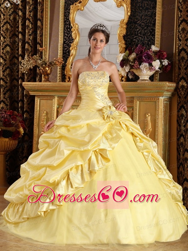 Yellow Ball Gown Long Taffeta And Tulle Beading Quinceanera Dress
